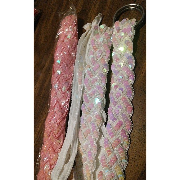 Pink/White Sequin Braided Belts 48" Lot Of 2 - Picture 3 of 4